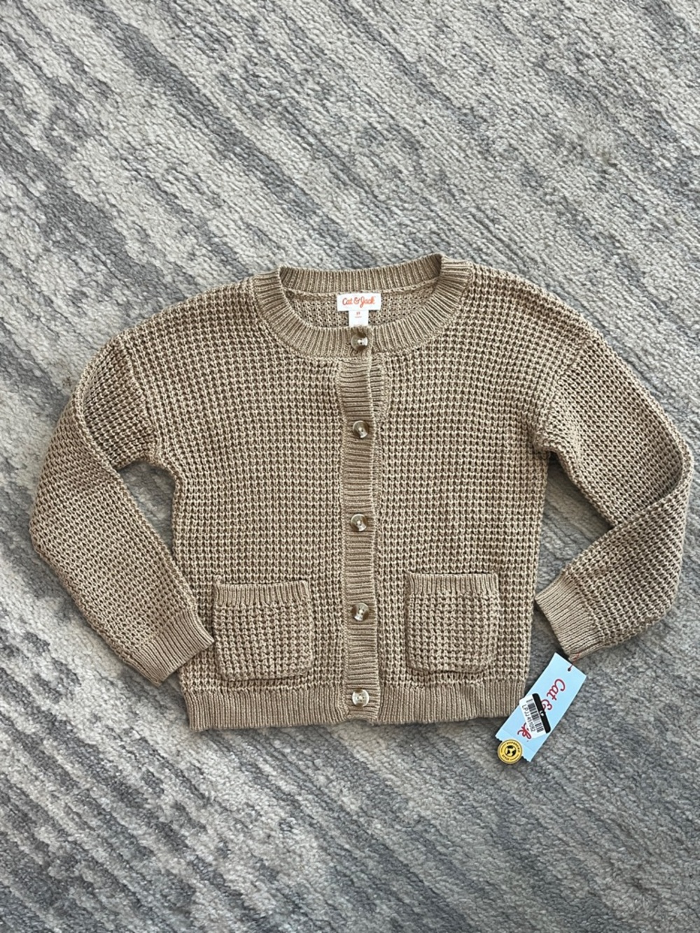 Cat & Jack Taupe Knit Button-Front Cardigan